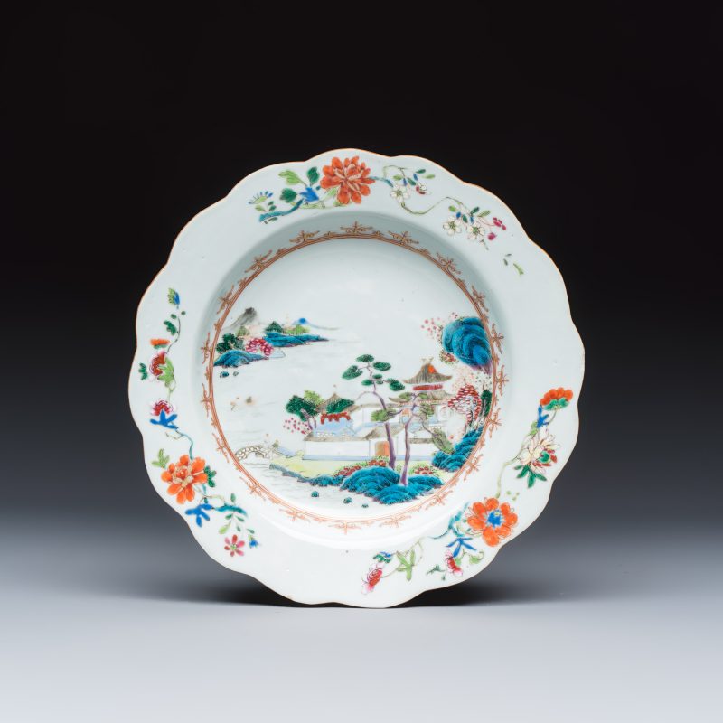 Four Chinese famille rose 'Riverscape' plates - 图8