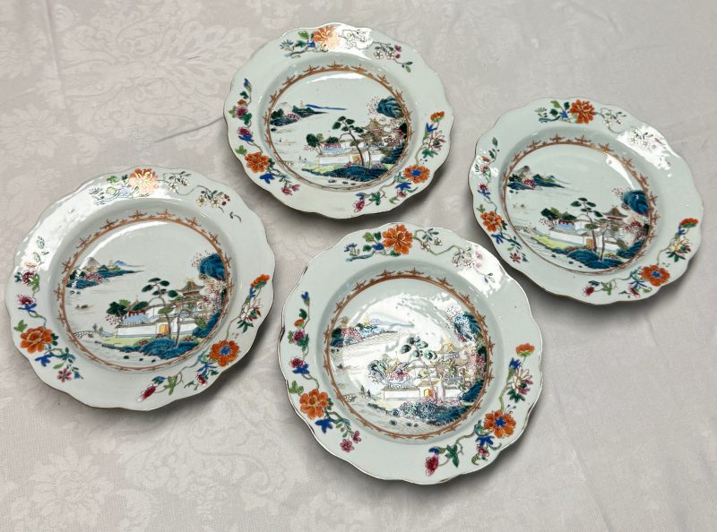 Four Chinese famille rose 'Riverscape' plates - 图10