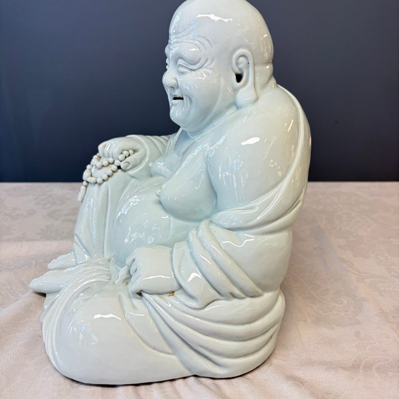 A Chinese white-glazed Milefo Buddha on a gilt-lacquered wooden lotus throne - 图24