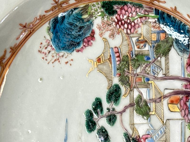 Four Chinese famille rose 'Riverscape' plates - 图16