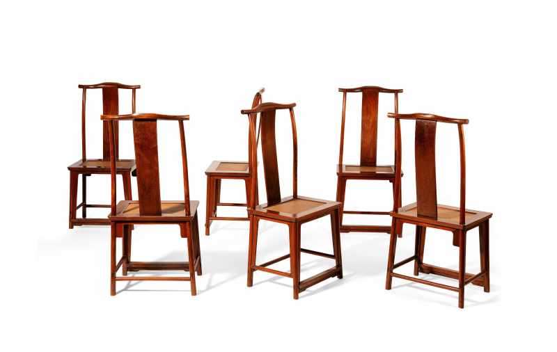 A set of six huanghuali and jichimu 'officials hat' side chairs - 图8