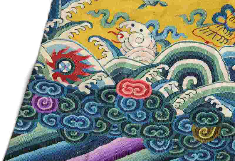 A rare yellow-ground silk kesi Twelve-Symbol semi formal dragon robe, Longpao - 图22
