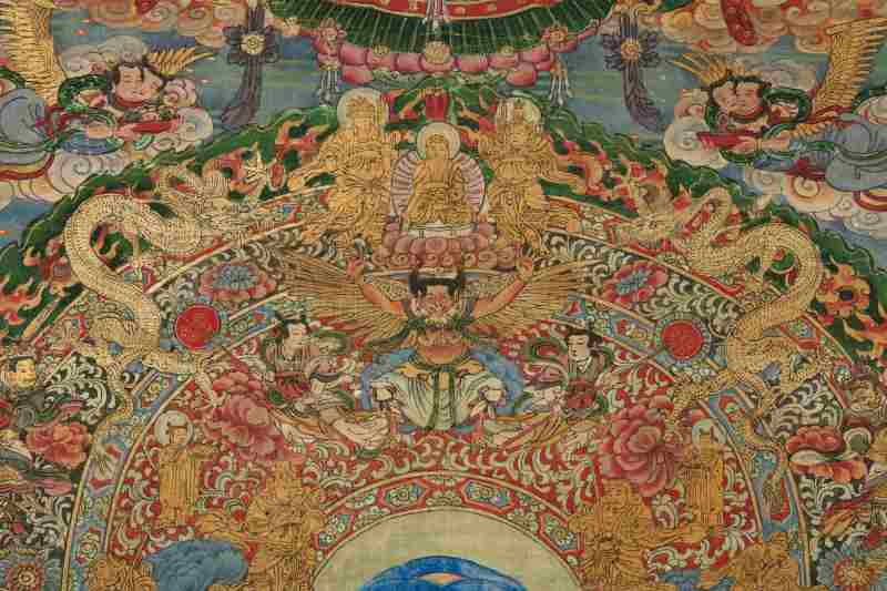 佛像 | A large Chinese Buddhist hanging scroll depicting Amitābha Buddha, 佛像 - 图3