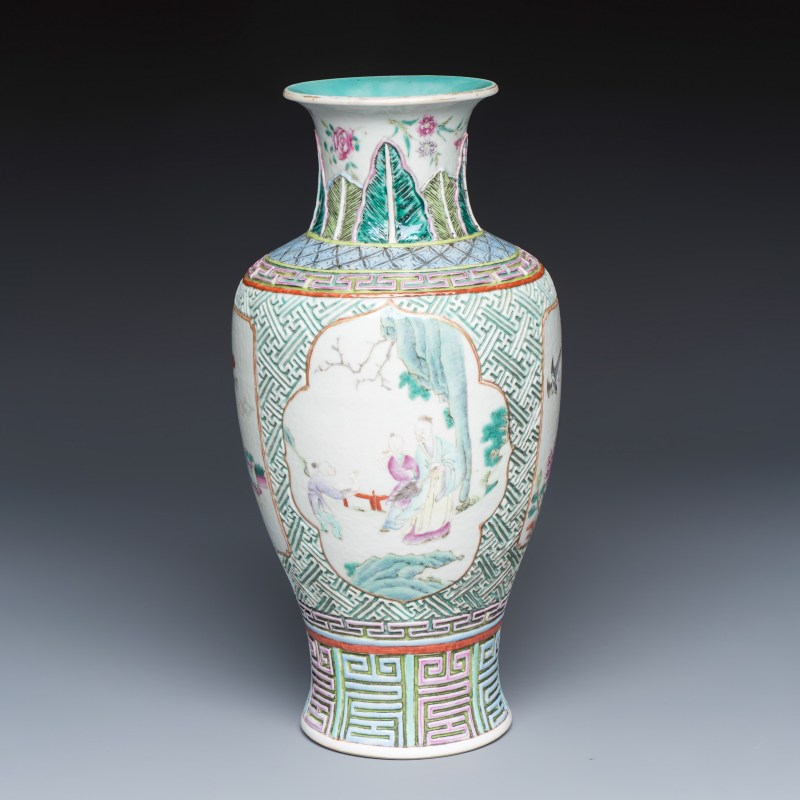 王羲之 | A Chinese famille rose 'Wang Xizhi 王羲之' vase