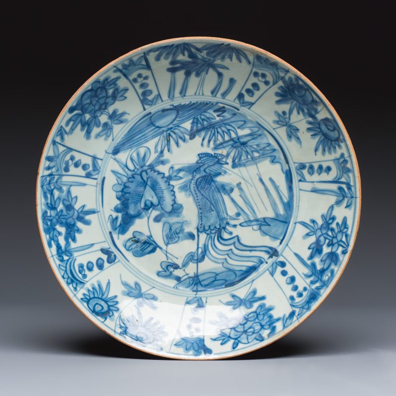 A Chinese Swatow blue and white 'Phoenix' dish