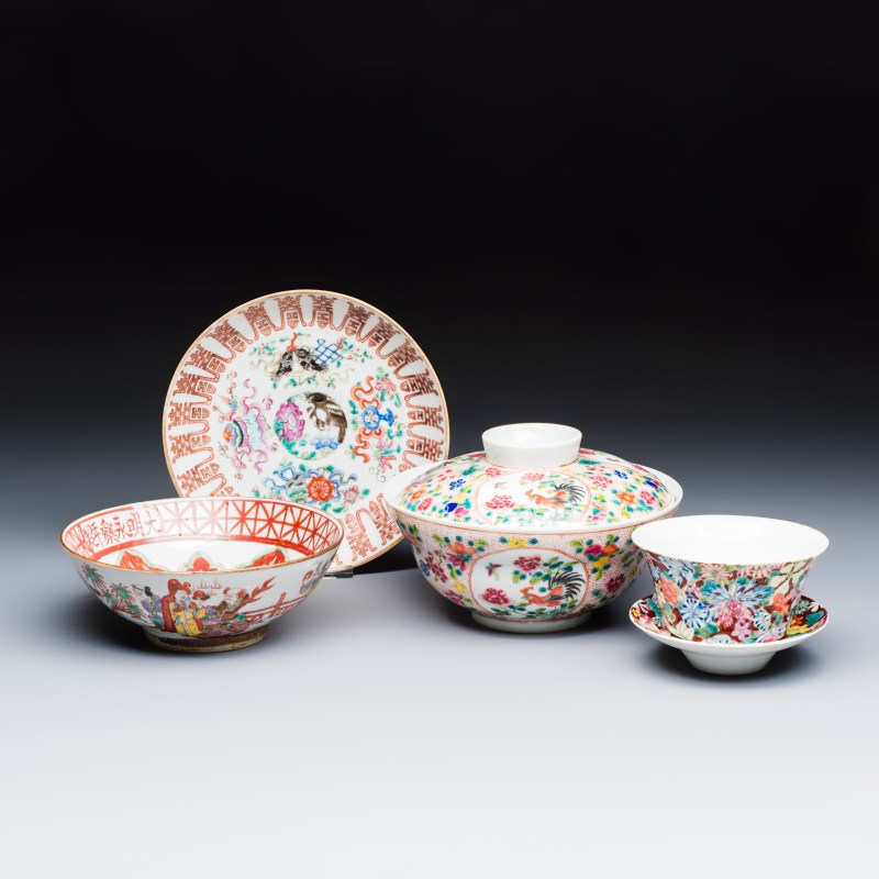 Four Chinese famille rose and polychrome-decorated wares