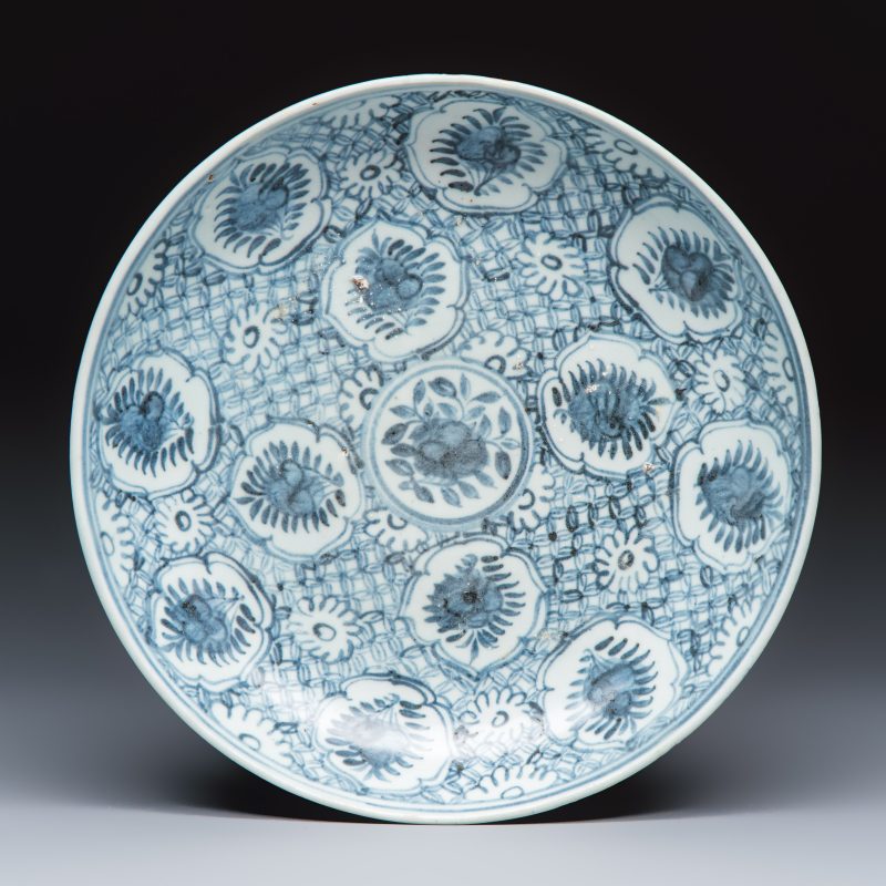 A Chinese blue and white dish with floral design