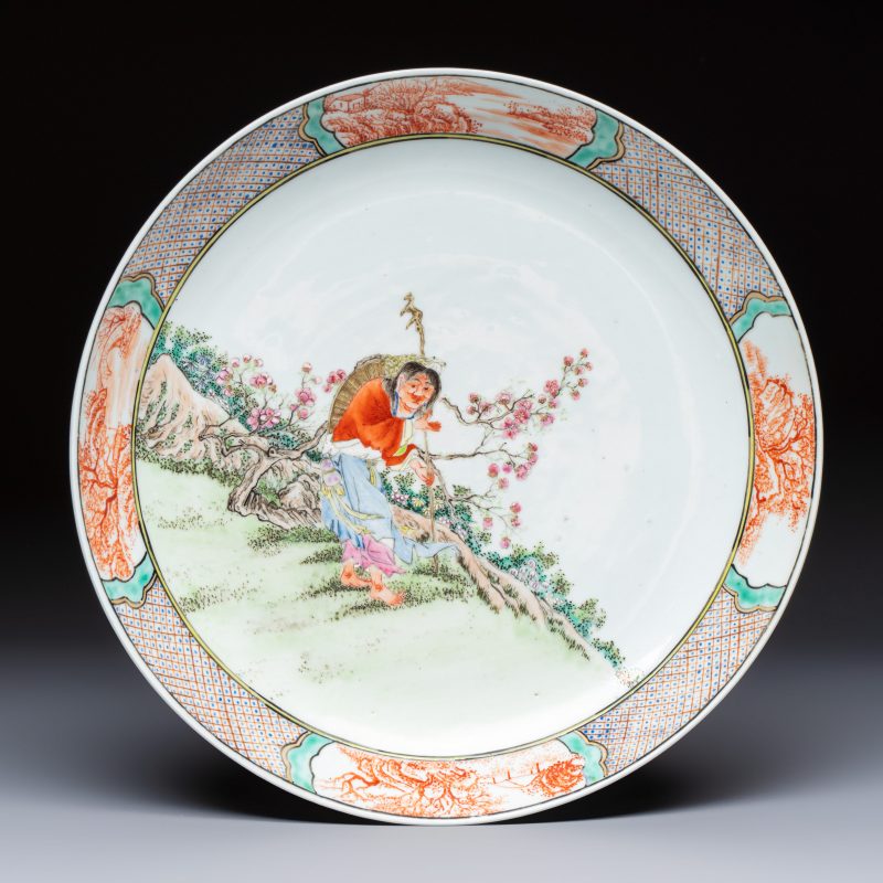 A Chinese famille rose 'Liuhai and the Three-Legged Toad' dish