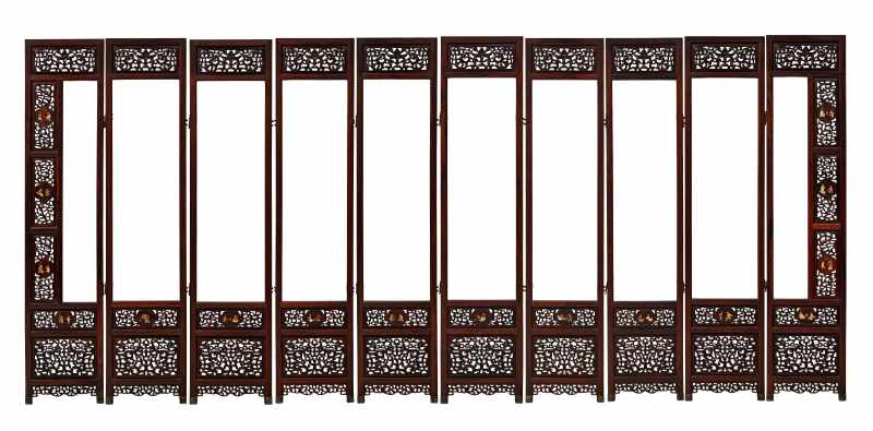 A fine huanghuali ten-panel screen