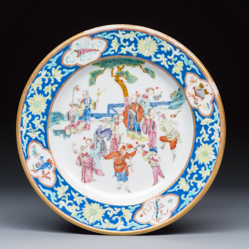 A Chinese famille rose 'Twelve Flower Goddesses' plate