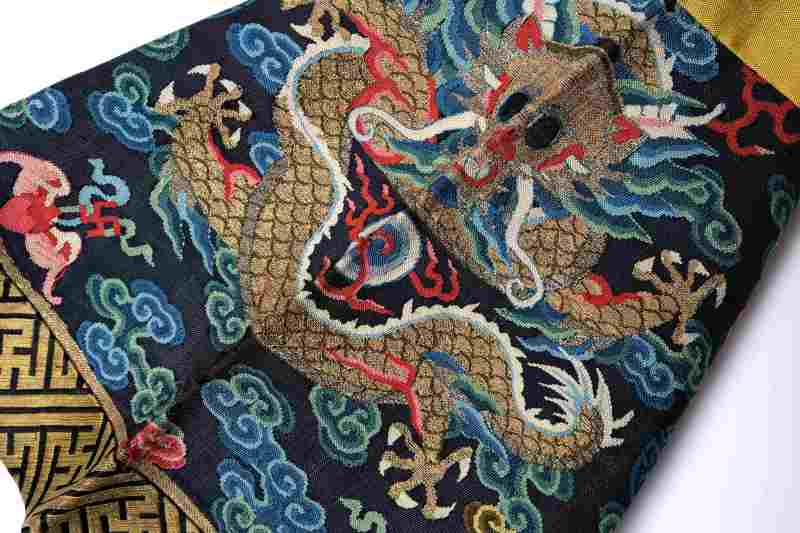 A rare yellow-ground silk kesi Twelve-Symbol semi formal dragon robe, Longpao - 图23