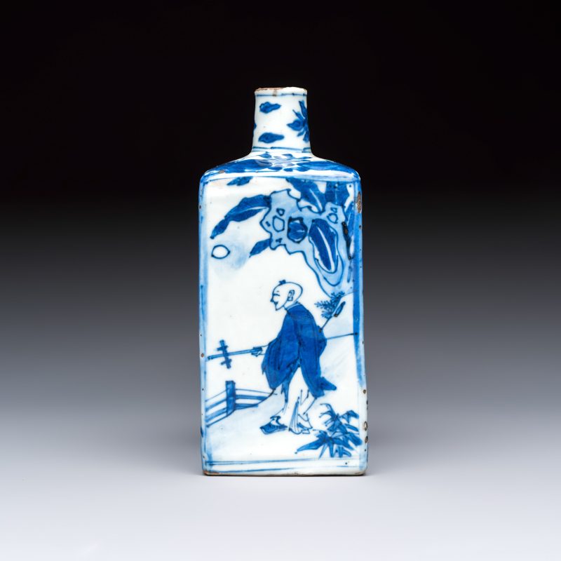 A Chinese blue and white 'Playing Boys' square flask - 图3