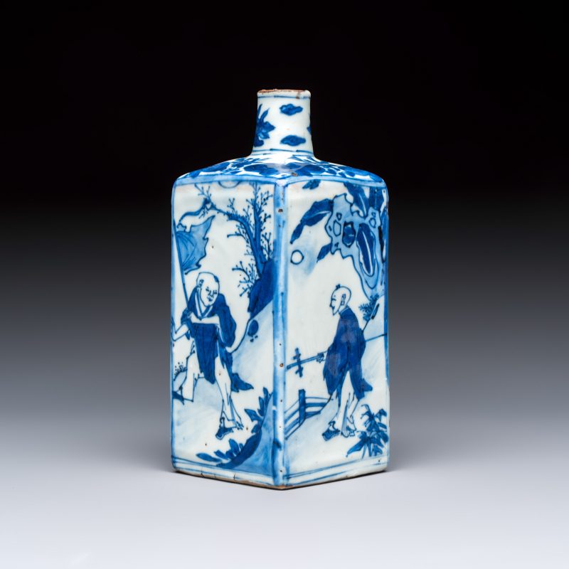 A Chinese blue and white 'Playing Boys' square flask - 图2