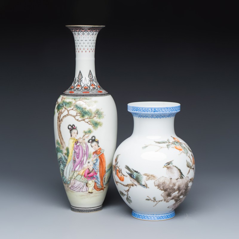 A Chinese famille rose semi-eggshell vase and a qianjiang cai vase