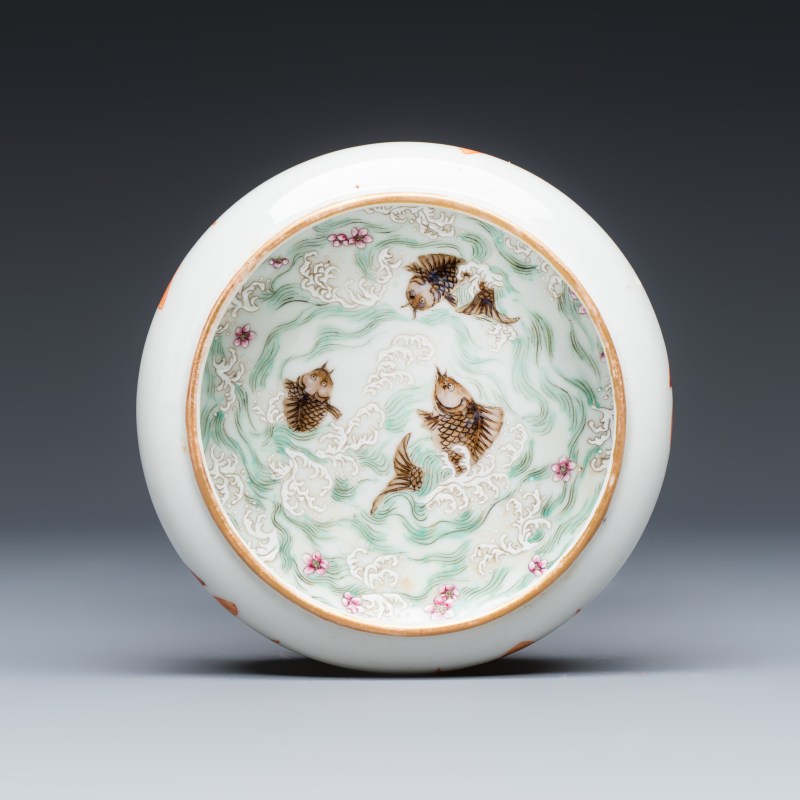 A Chinese famille rose 'Carps among Waves' brush washer - 图2