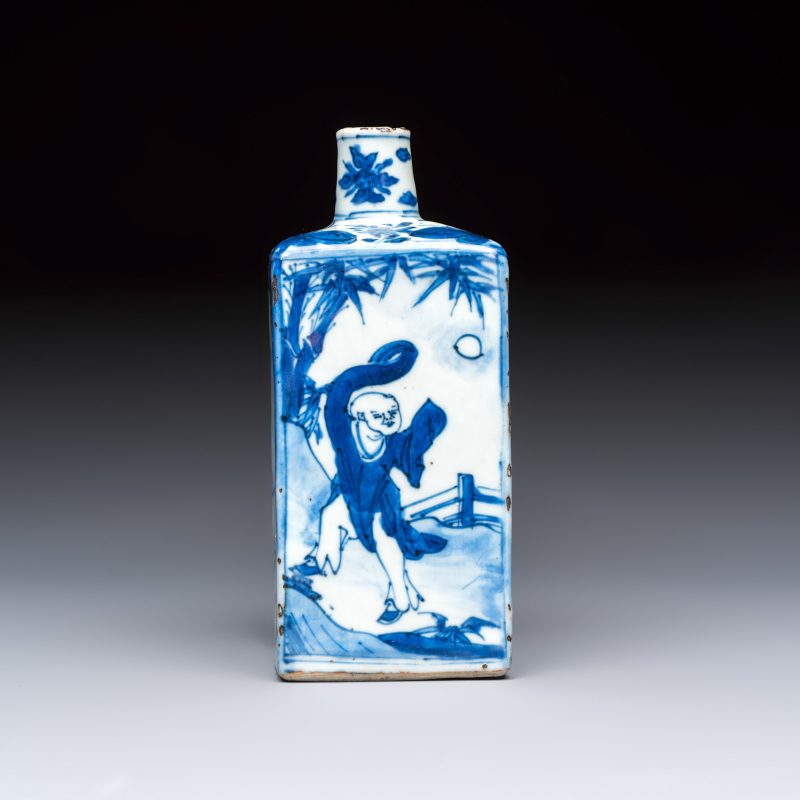 A Chinese blue and white 'Playing Boys' square flask - 图5