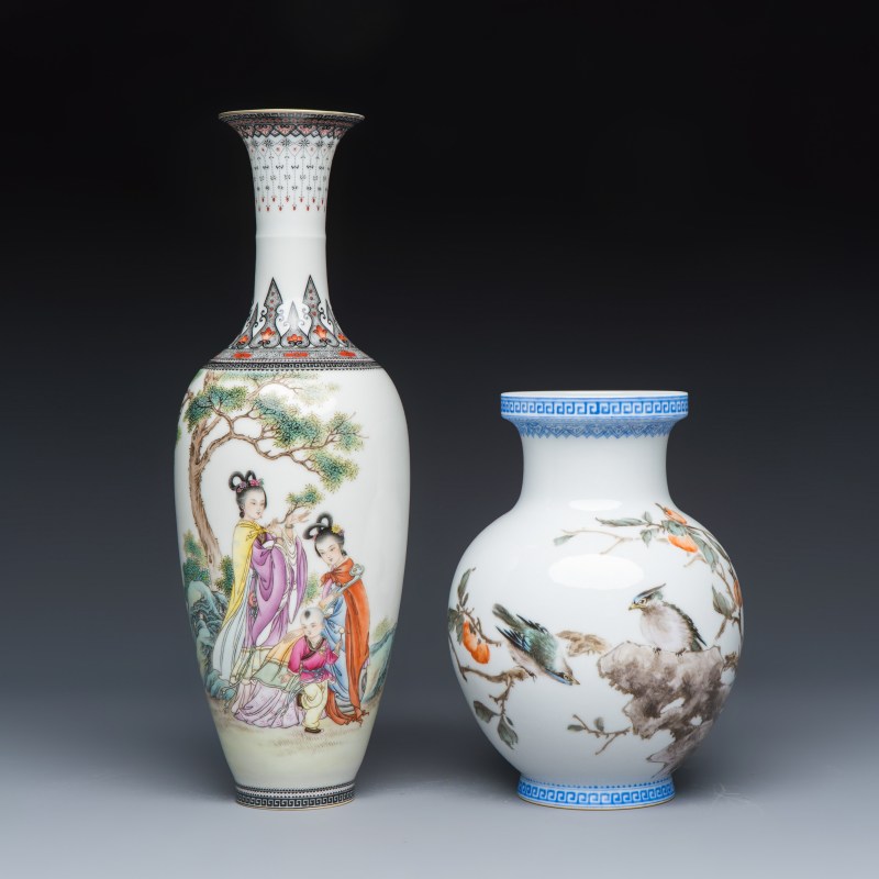 A Chinese famille rose semi-eggshell vase and a qianjiang cai vase - 图2