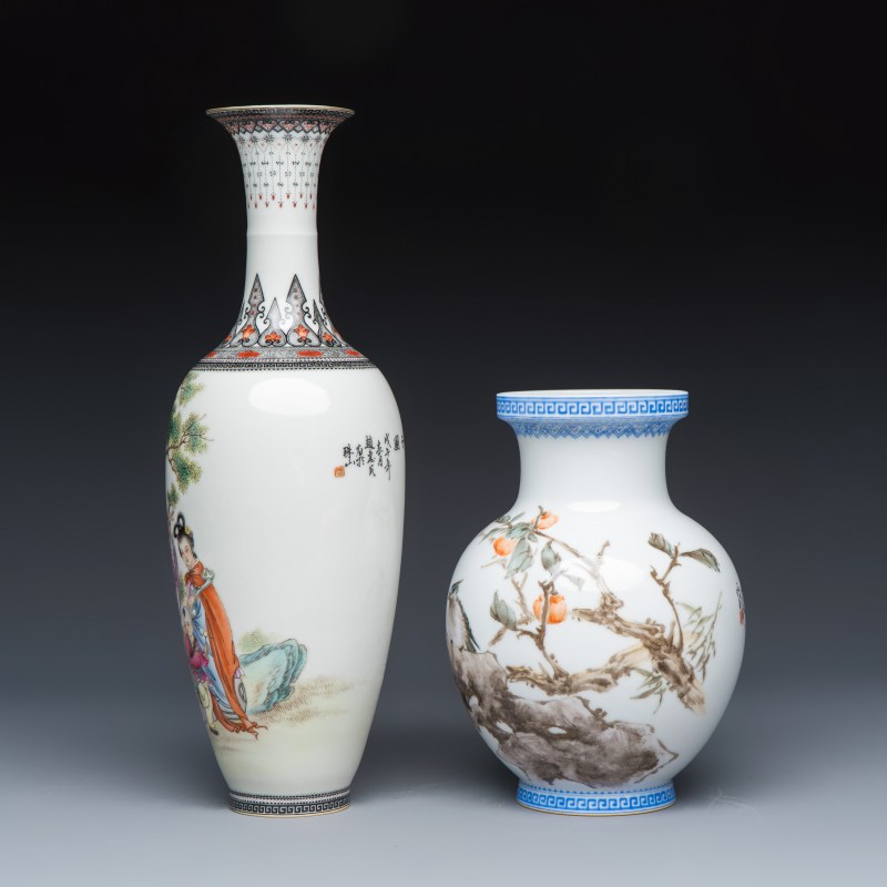 A Chinese famille rose semi-eggshell vase and a qianjiang cai vase - 图3