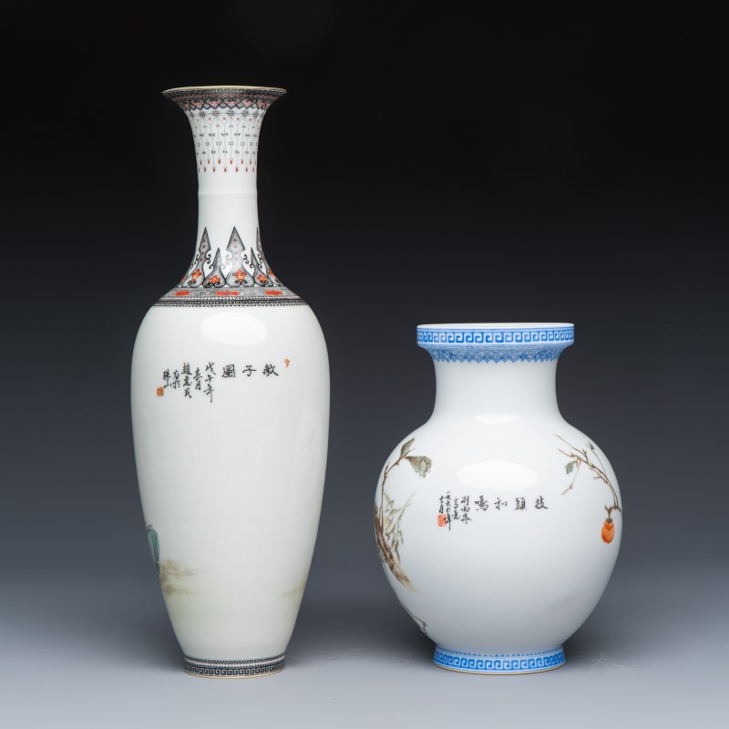 A Chinese famille rose semi-eggshell vase and a qianjiang cai vase - 图4