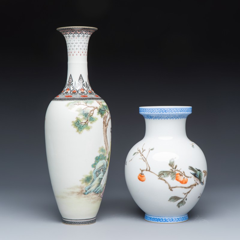 A Chinese famille rose semi-eggshell vase and a qianjiang cai vase - 图5
