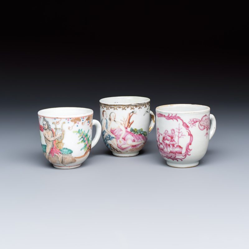 Three fine Chinese famille rose export porcelain cups