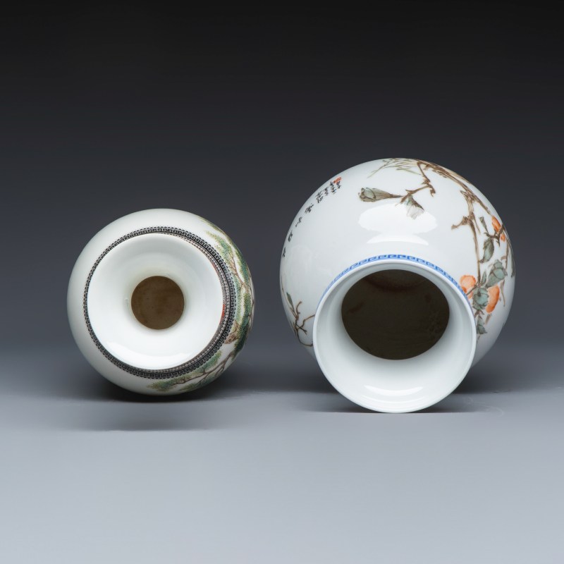 A Chinese famille rose semi-eggshell vase and a qianjiang cai vase - 图6