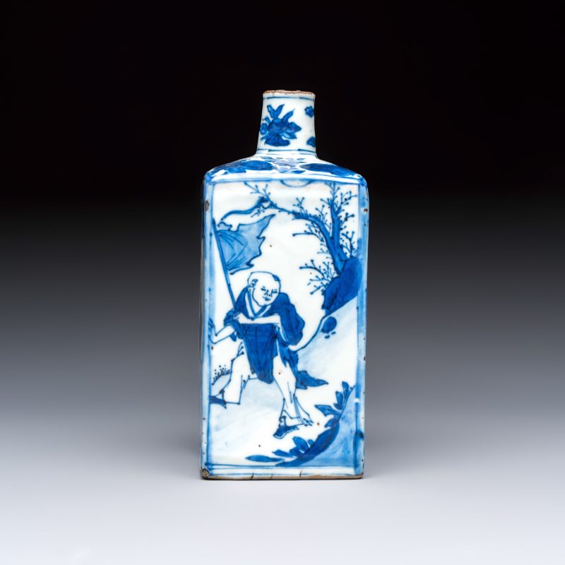 A Chinese blue and white 'Playing Boys' square flask - 图9