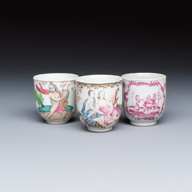 Three fine Chinese famille rose export porcelain cups - 图2