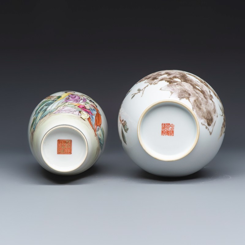 A Chinese famille rose semi-eggshell vase and a qianjiang cai vase - 图7
