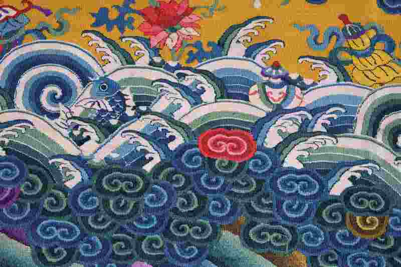 A rare yellow-ground silk kesi Twelve-Symbol semi formal dragon robe, Longpao - 图20