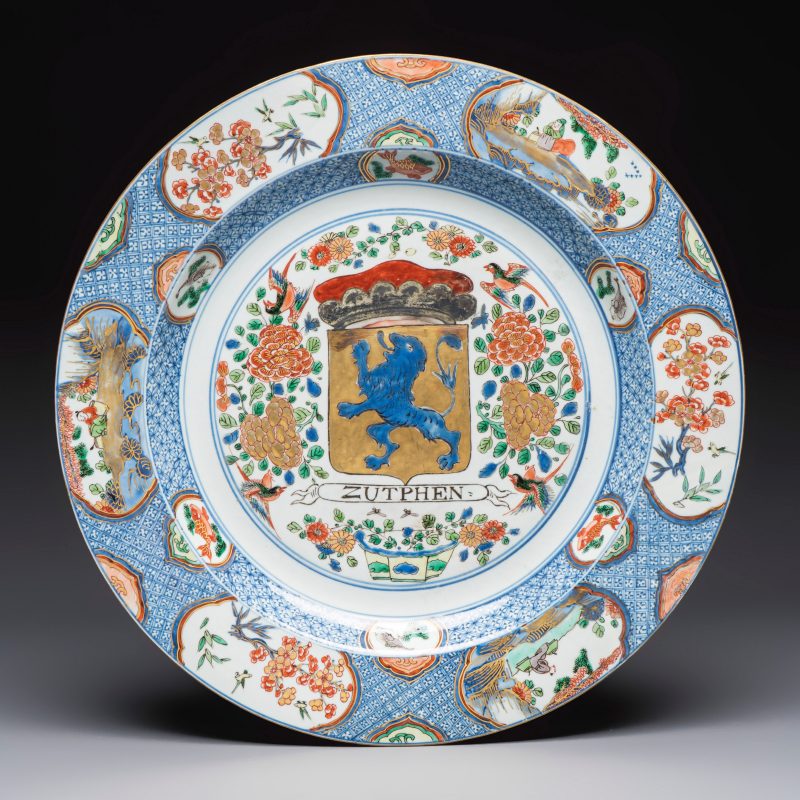 A large Chinese famille verte armorial 'Provinces' dish with the arms of Zutphen