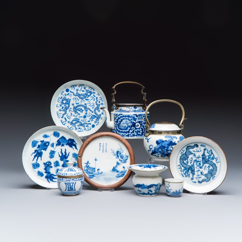 Nine Chinese blue and white wares for the Southeast Asian market, including Bleu de Hue