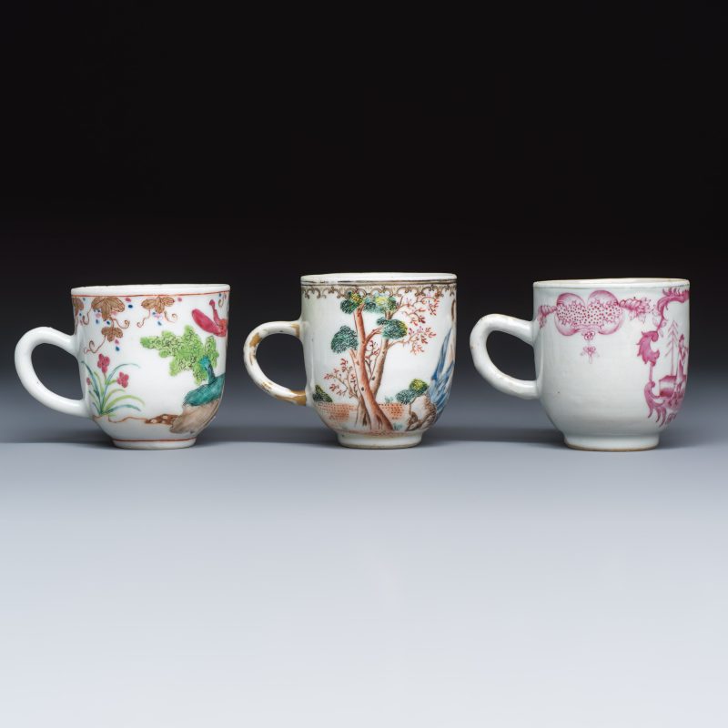 Three fine Chinese famille rose export porcelain cups - 图5