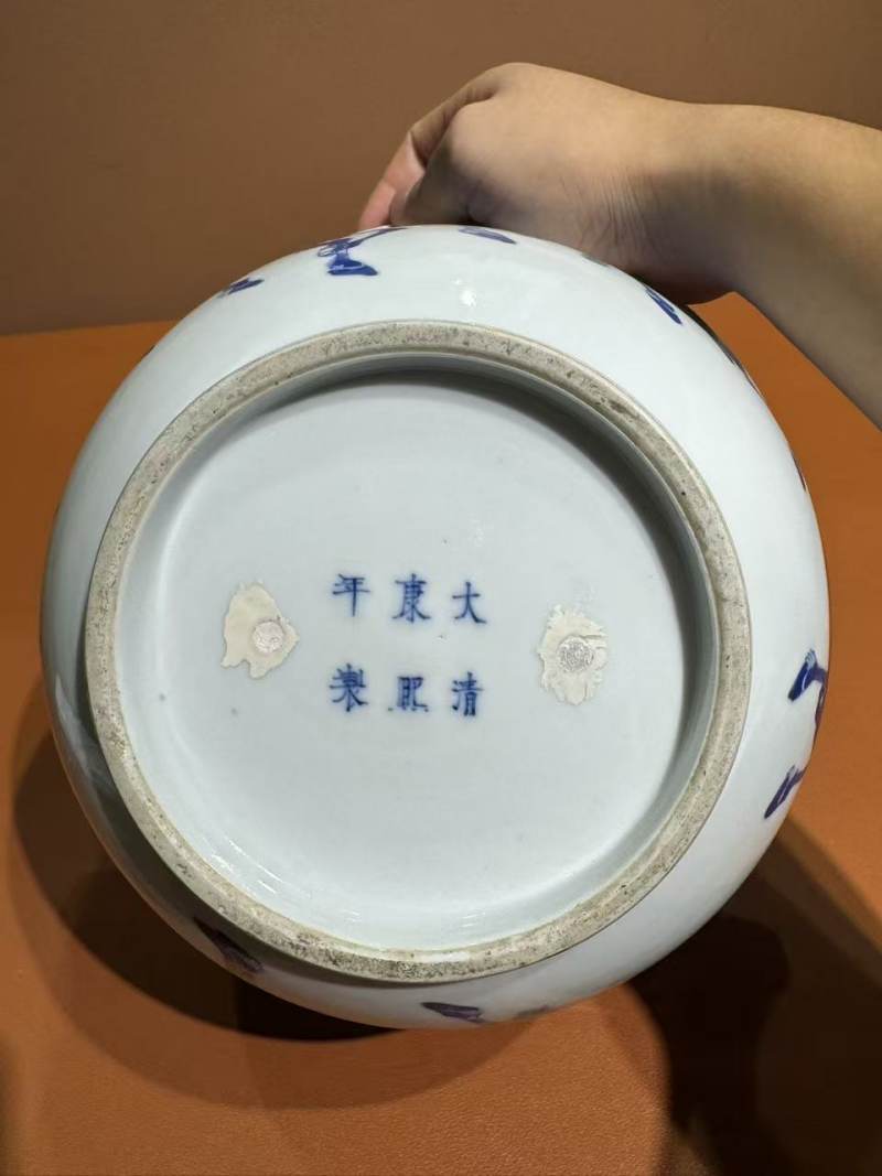 清晚期 青花骏马图花盆 - 图11