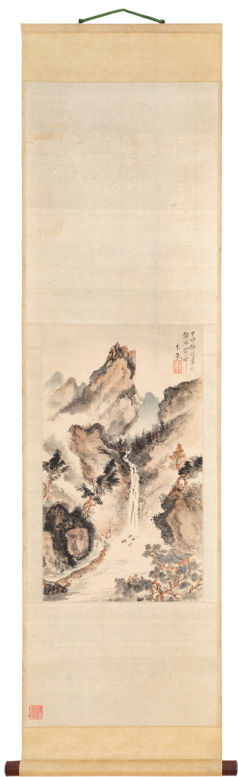 Aoki Mokubei (1767–1833), Mountain landscape,  Edo period, dated Kinoe saru chushu Kansuiro-chu ni oite egaku (Painted at the Kansuiro Pavilion in the 8th month in the Year of the Wood Monkey [1824]) | 青木木米　山水図　江戸時代　甲申仲秋書於鑑水楼中木米 - 图2