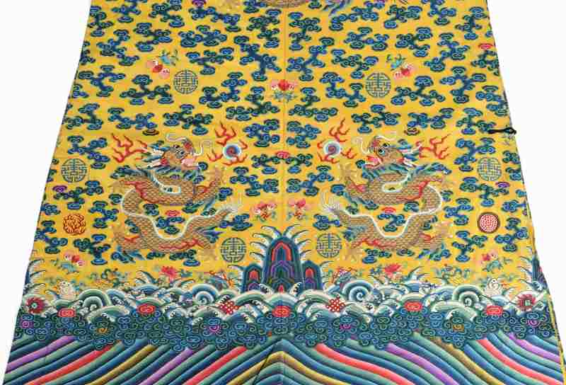 A rare yellow-ground silk kesi Twelve-Symbol semi formal dragon robe, Longpao - 图24