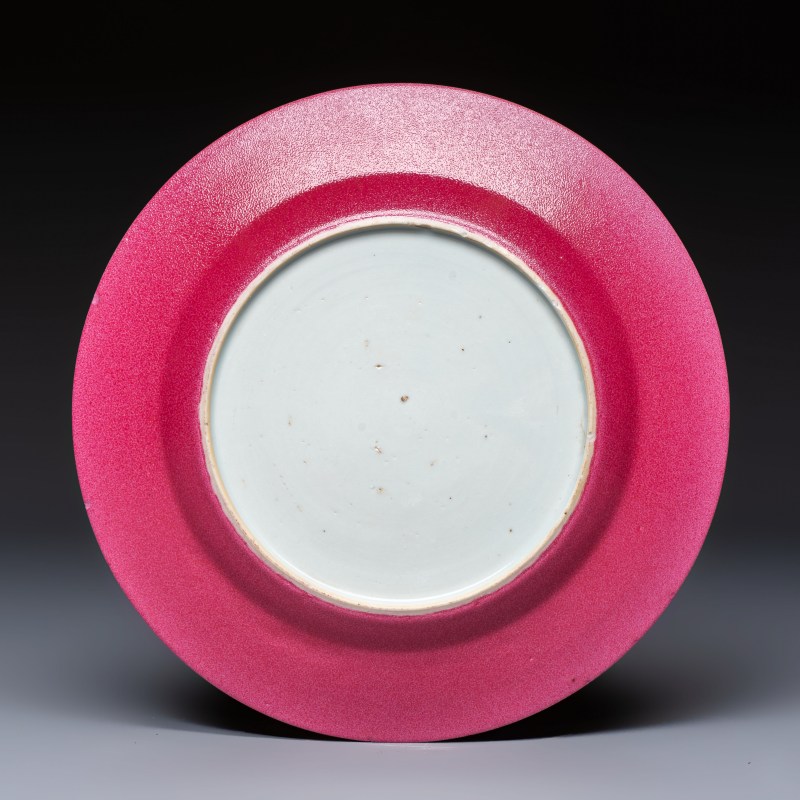 A Chinese famille rose ruby-back plate with a bird on a blossoming branch - 图2