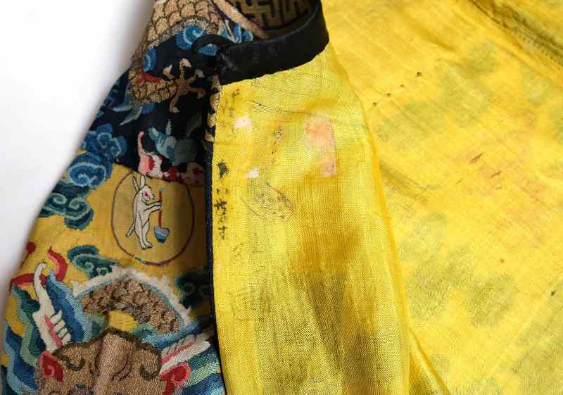 A rare yellow-ground silk kesi Twelve-Symbol semi formal dragon robe, Longpao - 图12