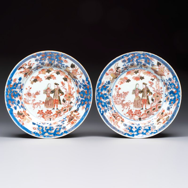 A pair of Chinese verte-Imari 'Governor Duff' plates