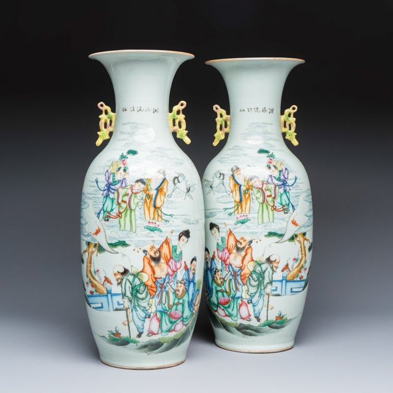 A pair of Chinese famille rose 'Immortals' vases