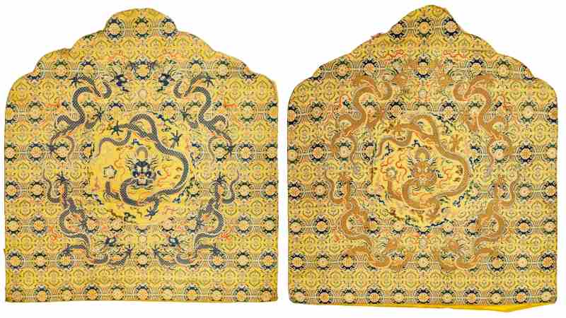 A pair of silk brocade ‘Dragon’ throne back cushion covers - 图1