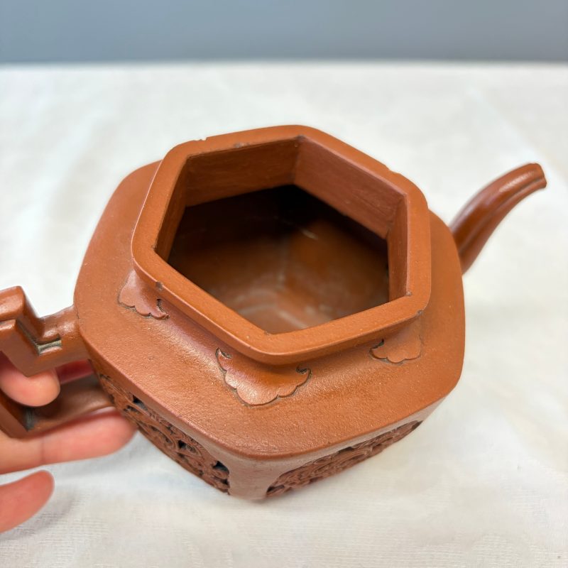 A Chinese Yixing stoneware openworked double-walled teapot and cover with floral design - 图12