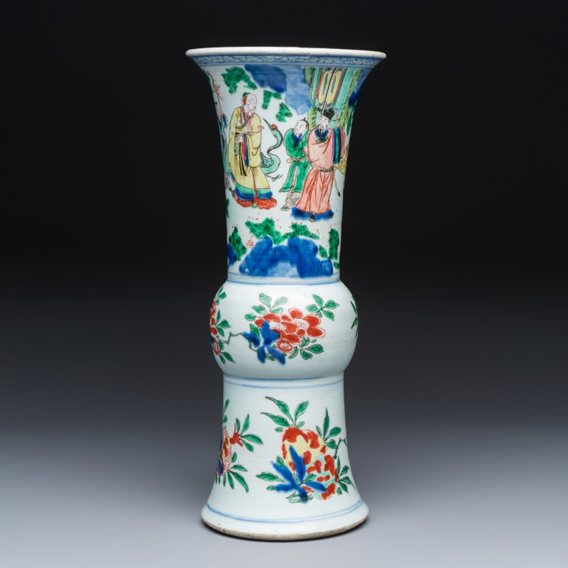 A Chinese wucai 'Gu' vase with Sanxing design