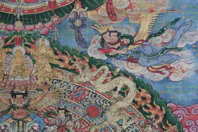 佛像 | A large Chinese Buddhist hanging scroll depicting Amitābha Buddha, 佛像 - 图5