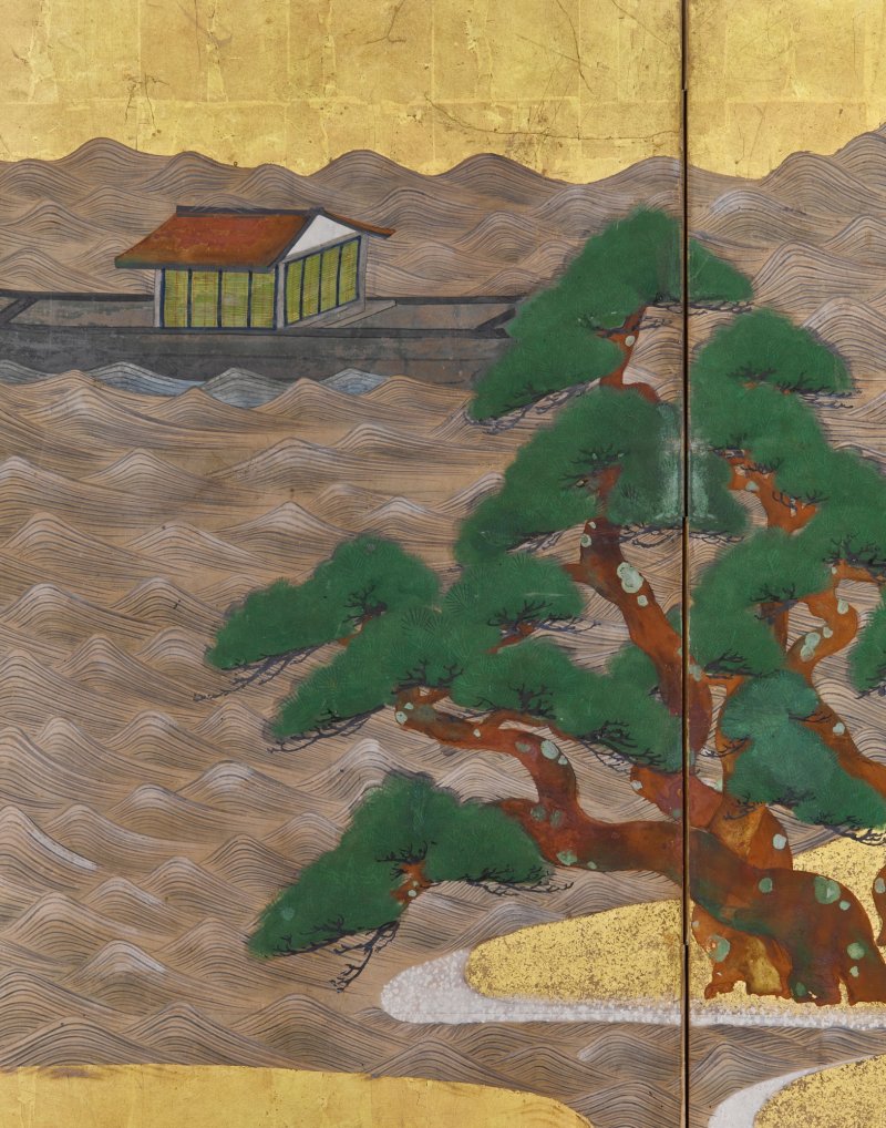 Anonymous, Chapters Fourteen and Sixteen from the Tale of Genji (Genji monogatari), Sealed I’nen, Edo period, 17th century |源氏物語図屏風　伊年印　江戸時代前期　17世紀中頃 - 图4