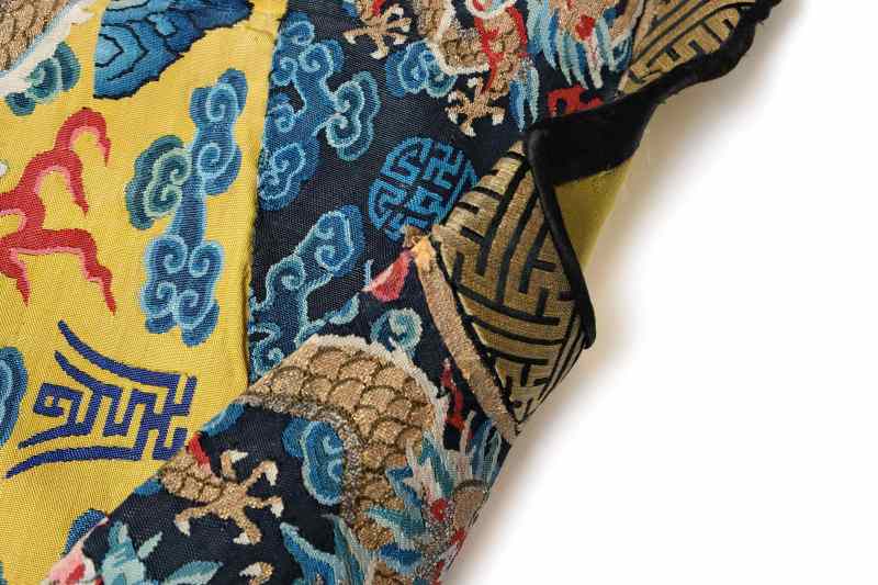 A rare yellow-ground silk kesi Twelve-Symbol semi formal dragon robe, Longpao - 图25