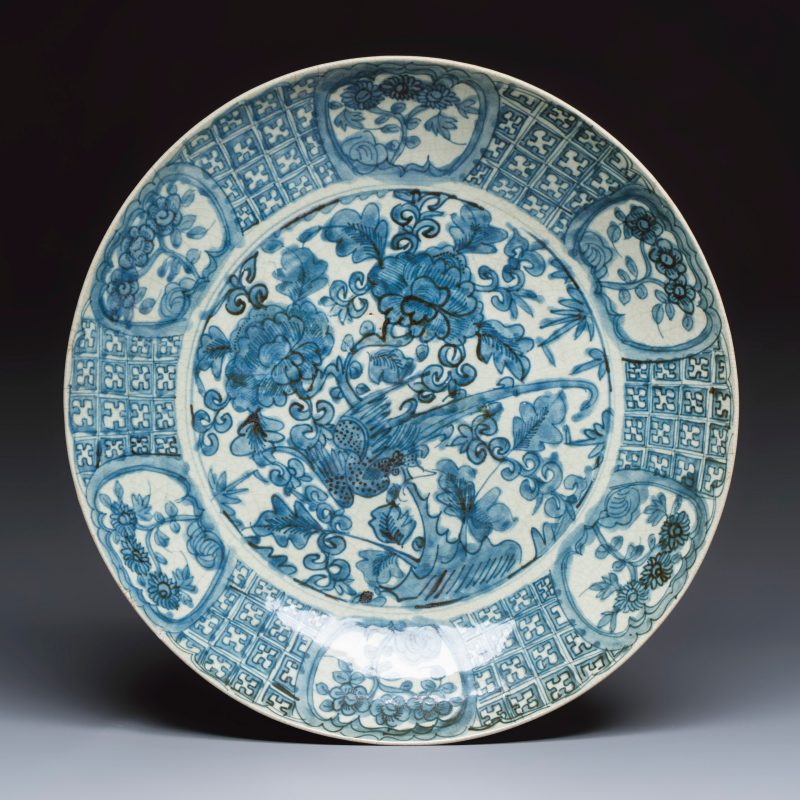 A Chinese blue and white Swatow 'Pheasant' dish