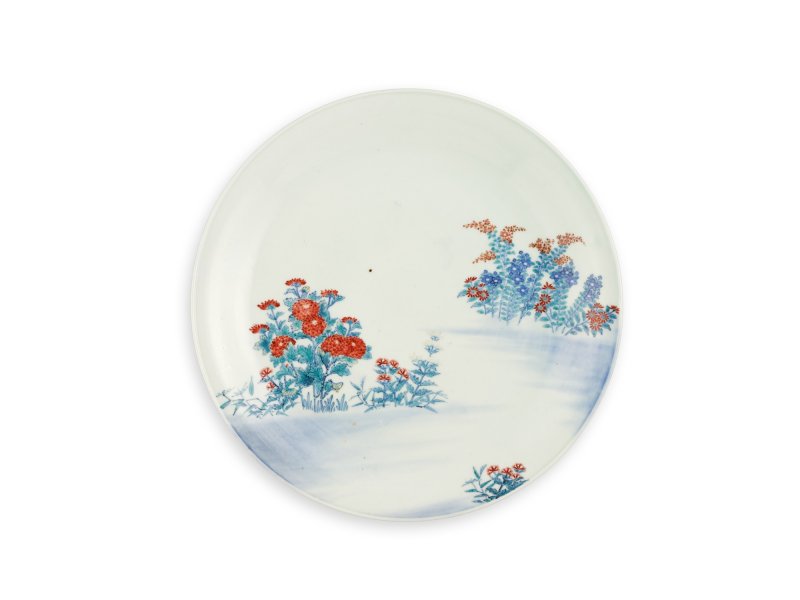 A porcelain dish, Nabeshima ware, Hizen, Edo period, late 17th – early 18th century | 色絵秋草文大皿　肥前　鍋島藩窯　江戸時代中期　17世紀後半