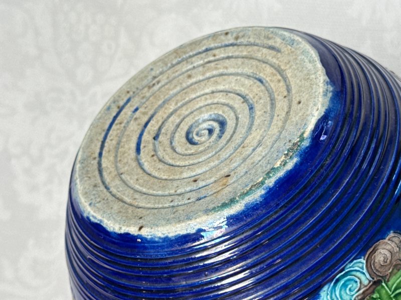 An inscribed Chinese polychrome-glazed blue-ground 'Eight Immortals' vase - 图14