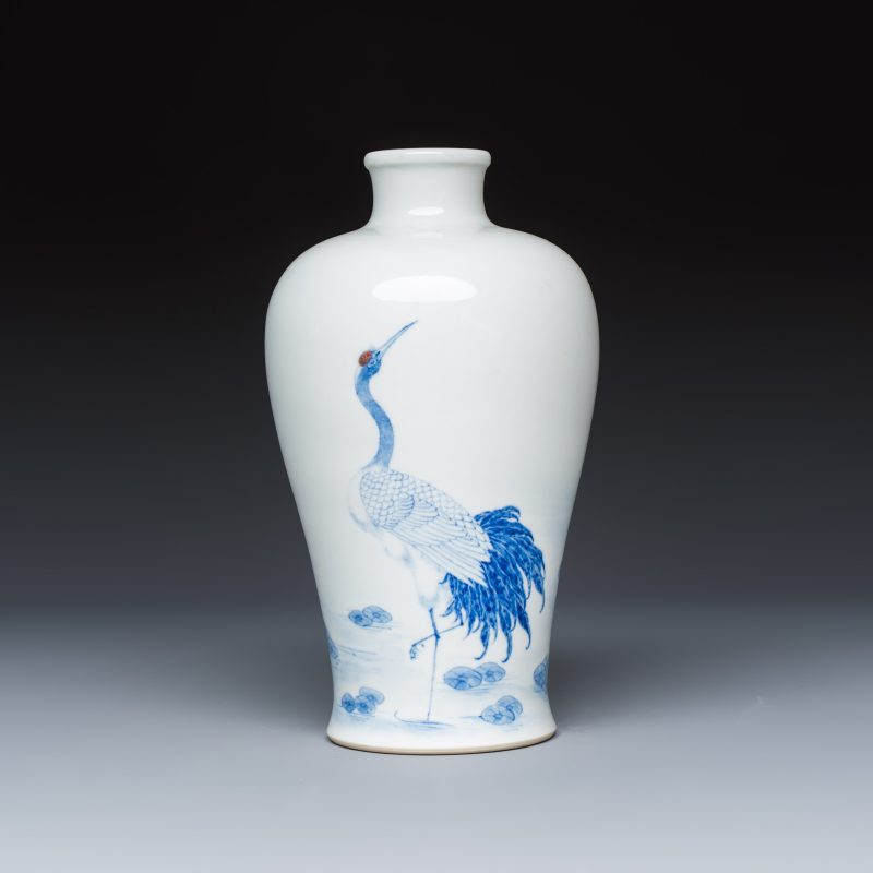 A Chinese blue, white and copper-red 'Crane' vase
